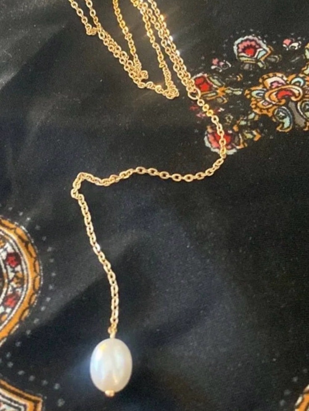 Delicate Gold Chain Necklace with Single White Pearl Pendant